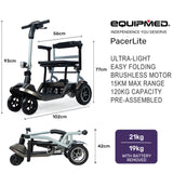 EQUIPMED Ultra-Lightweight Folding Electric Mobility Scooter, 19kg with Battery Removed, 120kg Capacity, Long Range, Brushless Motor, Portable - Front View