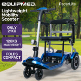EQUIPMED Ultra-Lightweight Folding Electric Mobility Scooter, 19kg with Battery Removed, 120kg Capacity, Long Range, Brushless Motor, Portable, Blue - Front View