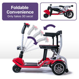 EQUIPMED Ultra-Lightweight Folding Electric Mobility Scooter, 19kg with Battery Removed, 120kg Capacity, Long Range, Brushless Motor, Portable, Red - Front View