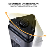 THERMOMATE Electric Heater Indoor or Outdoor, 1200W, 2 Radiant Heat Settings, Oscillating, Safety Tipping Shut Off - Top-Down View