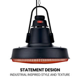 THERMOMATE 1500W Hanging Outdoor Electric Patio Heater, Radiant Carbon Fiber Element, with Remote Control - Side View
