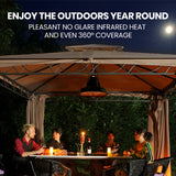 THERMOMATE 1500W Hanging Outdoor Electric Patio Heater, Radiant Carbon Fiber Element, with Remote Control - 45-Degree Angle