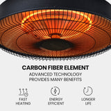 THERMOMATE 1500W Hanging Outdoor Electric Patio Heater, Radiant Carbon Fiber Element, with Remote Control - Close-Up Angle