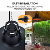 THERMOMATE 1500W Hanging Outdoor Electric Patio Heater, Radiant Carbon Fiber Element, with Remote Control - Low Angle