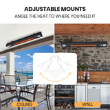 THERMOMATE 2000W Electric Outdoor Strip Heater, Carbon Fiber Element, Wall Ceiling or Hanging Mount, Remote , LED Screen, 9 Radiant Heat Settings, 24 Hr Timer - 45-Degree Angle