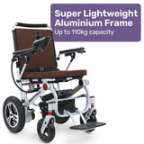 EQUIPMED Ultra-Light Power Wheelchair, Tight Turning, Airline Approved, ARTG Certified, Aluminium Frame, Lithium Battery, Brown - Side View