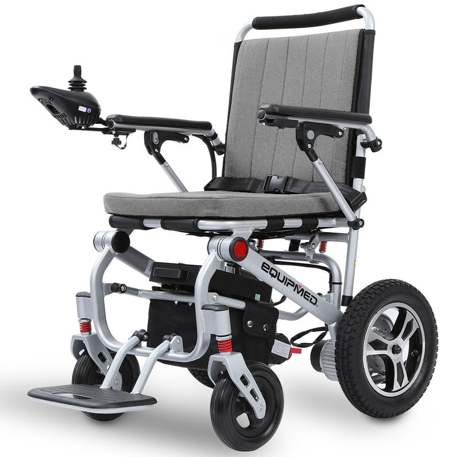 EQUIPMED Ultra-Light Power Wheelchair, Tight Turning, Airline Approved, Folding, ARTG Certified, Aluminium Frame, Lithium Battery, Grey