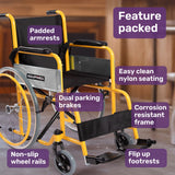 EQUIPMED Kids Paediatric Wheelchair, 100kg Rated, 110-140cm Rider Height, Quick Folding, Adjustable Footrests, 22