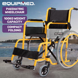 EQUIPMED Kids Paediatric Wheelchair, 100kg Rated, 110-140cm Rider Height, Quick Folding, Adjustable Footrests, 22