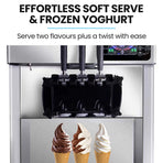 POLYCOOL Benchtop Soft Serve Ice Cream Machine, 3 Flavours, 2+Twist, Frozen Yoghurt, Acai Maker, Twin Cylinder, Counter Top Design, 15A Plug