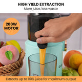 EUROCHEF Cold Press Slow Juicer Machine, Large Chute, 200W, Seafoam Green - Top-Down View