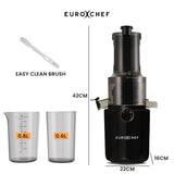 EUROCHEF Cold Press Slow Juicer Machine, Large Chute, 200W, Charcoal Grey - Front View