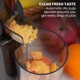 EUROCHEF Cold Press Slow Juicer Machine, Large Chute, 200W, Charcoal Grey - Close-Up Angle