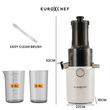 EUROCHEF Cold Press Slow Juicer Machine, Large Chute, 200W, White - Front View