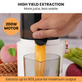 EUROCHEF Cold Press Slow Juicer Machine, Large Chute, 200W, White - Top-Down View