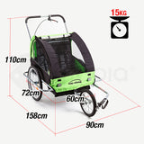 Tag-along Kids Bike Trailer Bicycle Pram Stroller Children Jogger Green - Front View