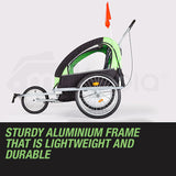 Tag-along Kids Bike Trailer Bicycle Pram Stroller Children Jogger Green - Rear View