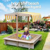ROVO KIDS Sandpit Toy Box Canopy Wooden Outdoor Sand Pit Children Play Cover - Top-Down View