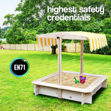 ROVO KIDS Sandpit Toy Box Canopy Wooden Outdoor Sand Pit Children Play Cover - 45-Degree Angle
