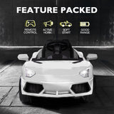 ROVO KIDS Ride-On Car LAMBORGHINI Inspired Electric Toy Battery Remote White - Front View