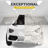 ROVO KIDS Ride-On Car LAMBORGHINI Inspired Electric Toy Battery Remote White - Close-Up Angle