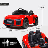 Rovo Kids Kids Ride-On Car Licensed AUDI R8 SPYDER Battery Electric Toy Remote 12V Red - Rear View