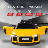 Rovo Kids Kids Ride-On Car Licensed AUDI R8 SPYDER Battery Electric Toy Remote 12V Yellow - Front View