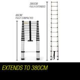 Bullet 3.8m Telescopic Aluminium Ladder Alloy Extension Extendable Steps Multi Portable - Rear View