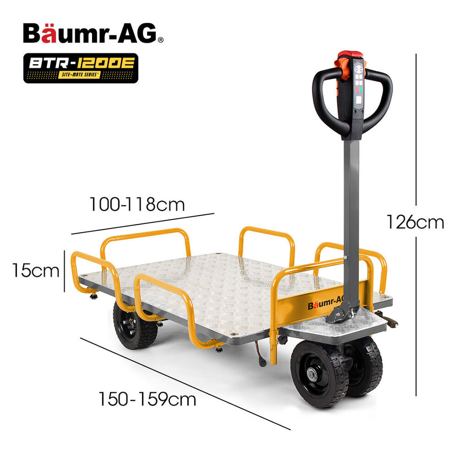 BAUMR-AG 40V Li-ion 400kg Electric Powered Platform Trolley, Adjustable Tray, Utility Cart Trolley for Warehouse Logistics Worksite