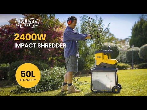 MICHIGAN 2400W Electric Crushing Impact Shredder, Quiet High Torque Garden Mulcher Chipper, Shreds Palm Fronds
