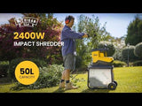 MICHIGAN 2400W Electric Crushing Impact Shredder, Quiet High Torque Garden Mulcher Chipper, Shreds Palm Fronds - Front View