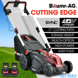 BAUMR-AG 520CX 40V SYNC 17 Cordless Lawn Mower Kit, Fast Charger, 2 x 4Ah Battery, 5 Cutting Heights, Adjustable Ergonomic Handle, Mulching Option - Front View