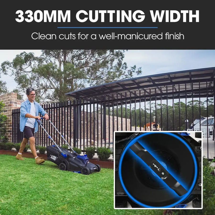 POWERBLADE 350CX 20V 13" Cordless Lawn Mower Kit, Fast Charger, 4Ah Battery, 5 Height, Brushless Electric, 330mm Cutting Path