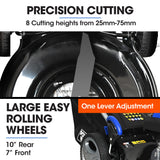 POWERBLADE 18 150cc Lawn Mower, 8 Height, Steel Deck, 4-Stroke Petrol Lawnmower - V475 - Side View