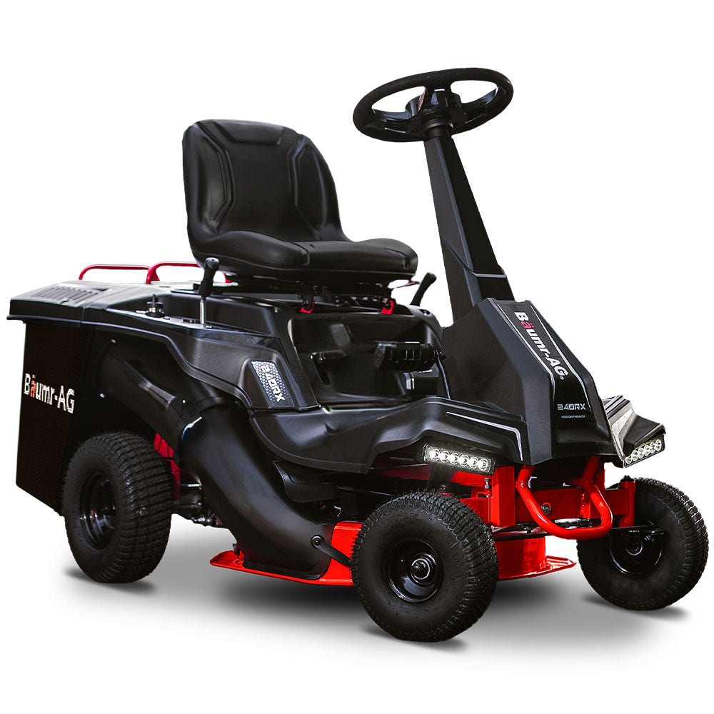 BAUMR-AG 24 Ride On Lawn Mower, Lithium Electric Start System, 6HP 224cc, 5 Cut Heights, Catcher and Mulch Kit