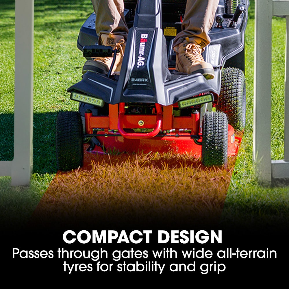 BAUMR-AG 24 Ride On Lawn Mower, Lithium Electric Start System, 6HP 224cc, 5 Cut Heights, Catcher and Mulch Kit