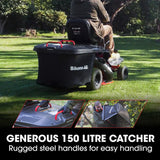 BAUMR-AG 24 Ride On Lawn Mower, Lithium Electric Start System, 6HP 224cc, 5 Cut Heights, Catcher and Mulch Kit - Low Angle