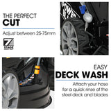 PowerBlade 20 200cc Self-Propelled Lawn Mower, 7 Height, Steel Deck, Deck Wash Port, OHV 4-Stroke Petrol - VS900 - Close-Up Angle
