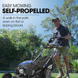 PowerBlade 22 224cc Self-Propelled Lawn Mower, Electric Start, 7 Height, Steel Deck, Deck Wash Port, OHV 4-Stroke Petrol - VS1000 - Rear View