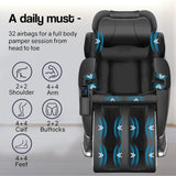 FORTIA Zero Gravity Recline Full-Body Massage Chair, with Back and Foot Rollers, Squeezing Air Pressure for Arms, Legs, plus Heat and Vibration functions, Black - Close-Up Angle