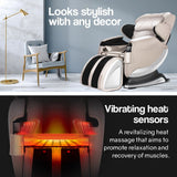 FORTIA Zero Gravity Recline Full-Body Massage Chair, with Back and Foot Rollers, Squeezing Air Pressure for Arms, Legs, plus Heat and Vibration functions, Cream - 45-Degree Angle