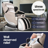 FORTIA Zero Gravity Recline Full-Body Massage Chair, with Back and Foot Rollers, Squeezing Air Pressure for Arms, Legs, plus Heat and Vibration functions, Cream - Low Angle