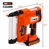 UNIMAC CLS400 20-50mm 16ga Finishing Nail Gun, Cordless 20V Lithium Nailer Kit - Front View
