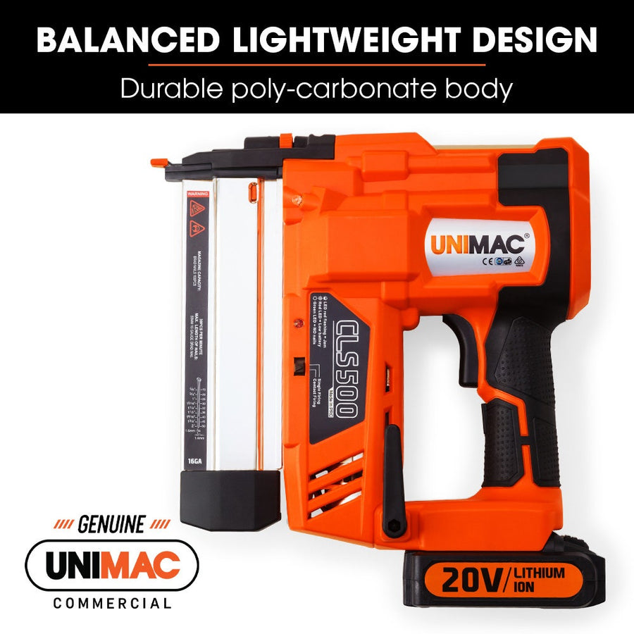 UNIMAC CLS500 15-50mm 18ga 2-in-1 Stapler/Brad Nail Gun, Cordless 20V Lithium Nailer