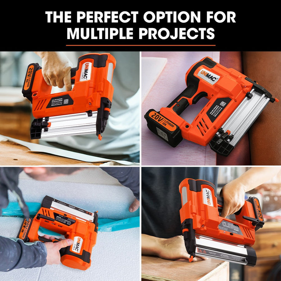 UNIMAC CLS500 15-50mm 18ga 2-in-1 Stapler/Brad Nail Gun, Cordless 20V Lithium Nailer