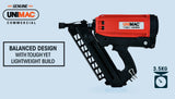 UNIMAC LXG3000 MkII 50-90mm 34-Deg Gas Framing Nail Gun, Commercial Brushless Gas Nailer, with 2 Li-Ion Batteries - Front View