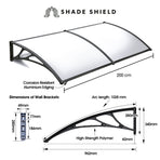 SHADE SHIELD 2x1m Aluminium Exterior Awning, Black DIY External UV Rain Protection Clear Polycarbonate Canopy Cover