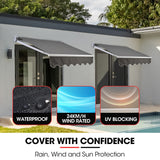 Shade Shield 2 x 1.5M Retractable Grey Folding Arm Awning, Powder Coated 6063 Aluminium, with Hand Crank, for Outdoor Patio - 45-Degree Angle