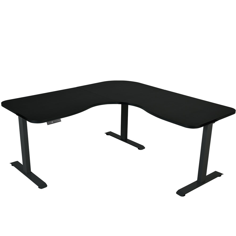 FORTIA Corner Standing Desk 1730W x 1730W x 750D 3 Motors 120kg Load Sit to Stand Up Electric Height Adjustable Black/Black Frame