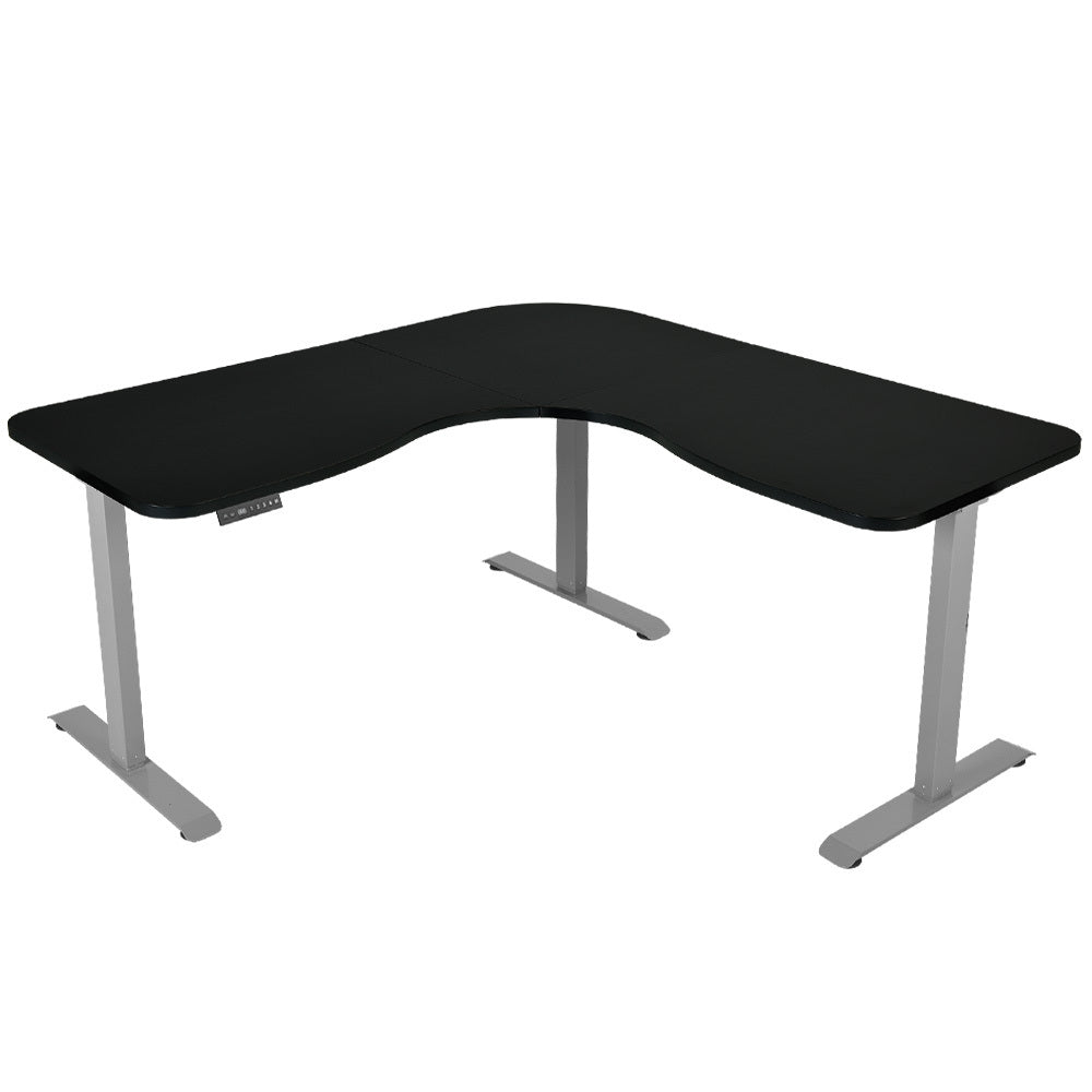 Fortia Corner Standing Desk 1730W x 1730W x 750D 3 Motors 120kg Load Sit to Stand Up Electric Height Adjustable Black/Silver Frame